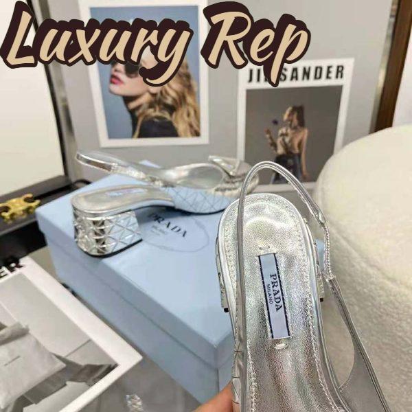 Replica Prada Women Metallic Leather Slingback Pumps in 45mm Heel Height-Silver 10