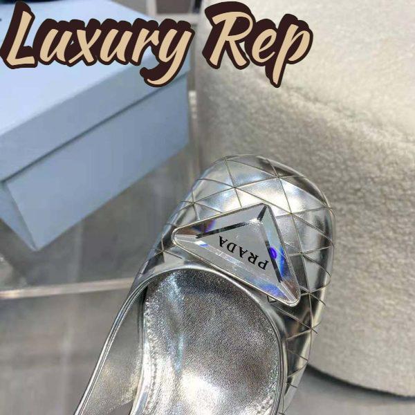 Replica Prada Women Metallic Leather Slingback Pumps in 45mm Heel Height-Silver 11
