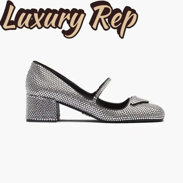 Replica Prada Women Satin Pumps with Crystals in 45mm Heel Height-Silver