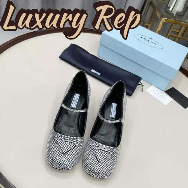 Replica Prada Women Satin Pumps with Crystals in 45mm Heel Height-Silver 3