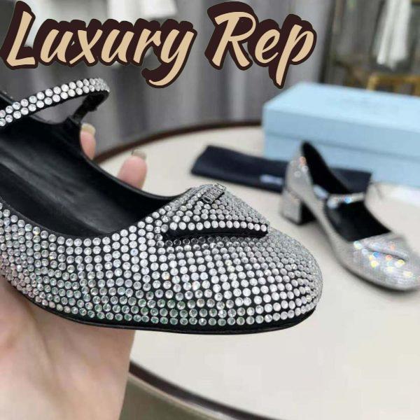 Replica Prada Women Satin Pumps with Crystals in 45mm Heel Height-Silver 10