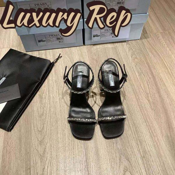 Replica Prada Women Satin Sandals with Crystals in 90mm Heel Height-Black 3