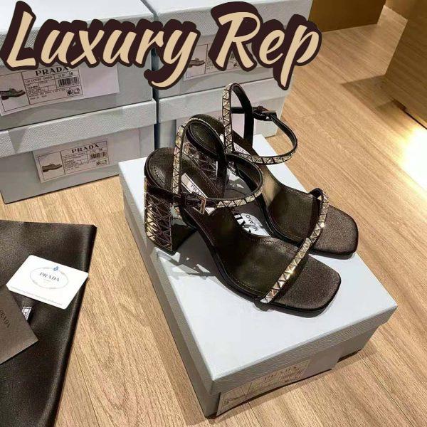 Replica Prada Women Satin Sandals with Crystals in 90mm Heel Height-Black 5