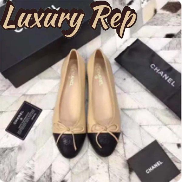 Replica Chanel Women Ballerina Calfskin Leather Sandy Black Ballet Shoes 8