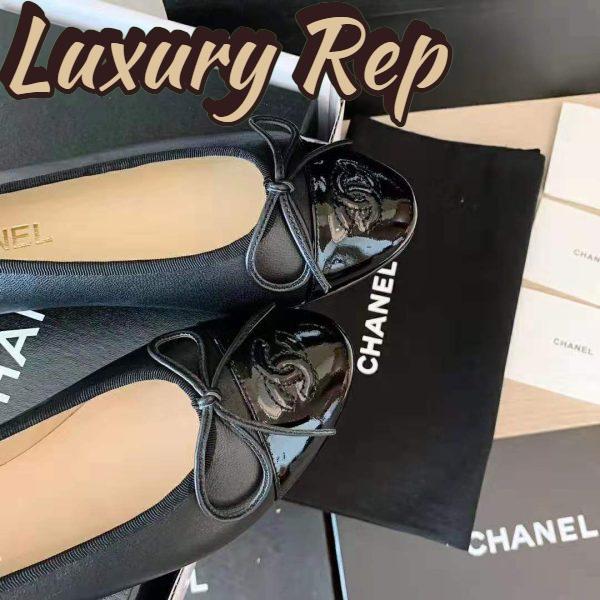 Replica Chanel Women Ballerinas Lambskin & Patent Calfskin Black 1 cm Heel 7