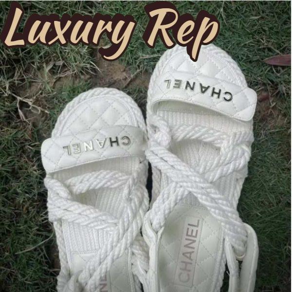 Replica Chanel Women CC Cotton Tweed White Sandals Calfskin Leather Cotton 1 CM Heel 3