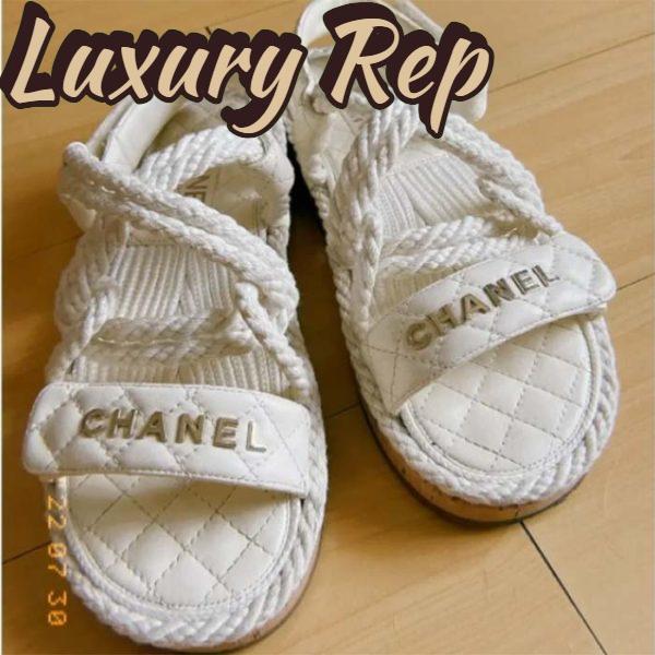 Replica Chanel Women CC Cotton Tweed White Sandals Calfskin Leather Cotton 1 CM Heel 5