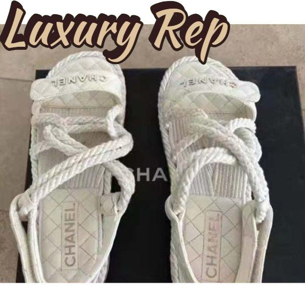 Replica Chanel Women CC Cotton Tweed White Sandals Calfskin Leather Cotton 1 CM Heel 7