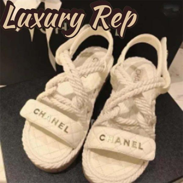 Replica Chanel Women CC Cotton Tweed White Sandals Calfskin Leather Cotton 1 CM Heel 10