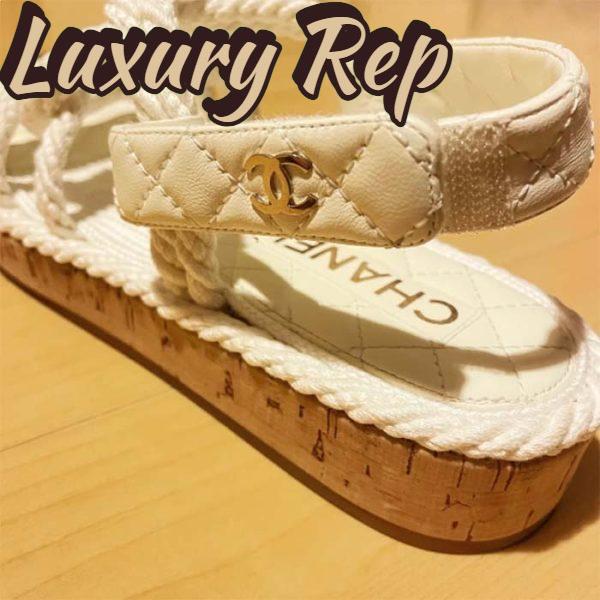 Replica Chanel Women CC Cotton Tweed White Sandals Calfskin Leather Cotton 1 CM Heel 11