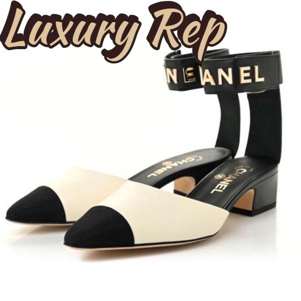 Replica Chanel Women CC Sandals Calfskin Black White Gold Tone Metal Logo