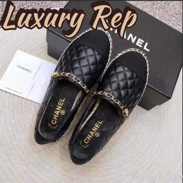 Replica Chanel Women CC Tweed Calfskin Loafer Black Leather Gold Tone Metal