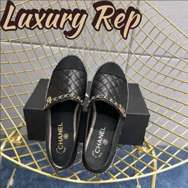 Replica Chanel Women CC Tweed Calfskin Loafer Black Leather Gold Tone Metal 3