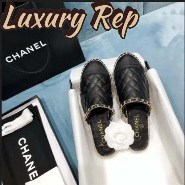Replica Chanel Women CC Tweed Calfskin Loafer Black Leather Gold Tone Metal 4