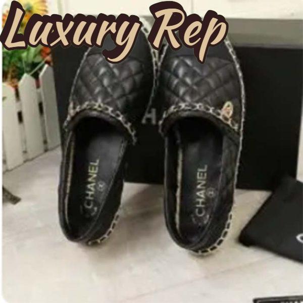 Replica Chanel Women CC Tweed Calfskin Loafer Black Leather Gold Tone Metal 5
