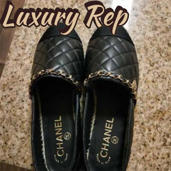 Replica Chanel Women CC Tweed Calfskin Loafer Black Leather Gold Tone Metal 6