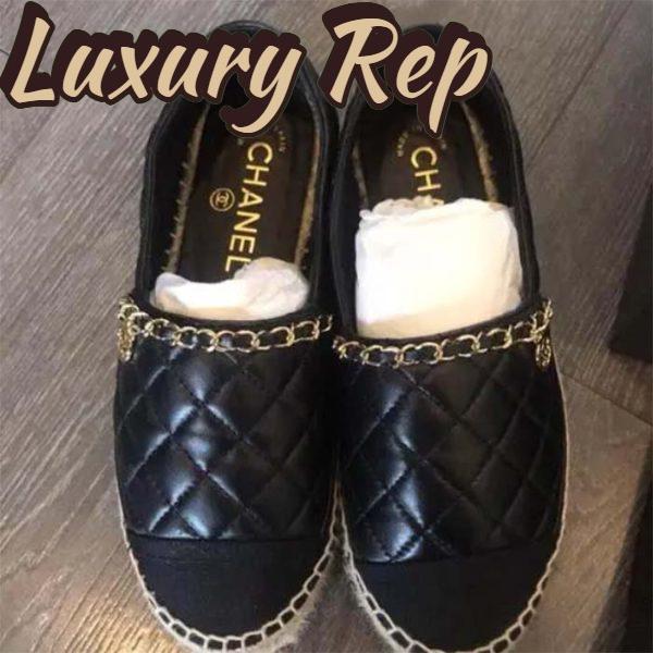 Replica Chanel Women CC Tweed Calfskin Loafer Black Leather Gold Tone Metal 7