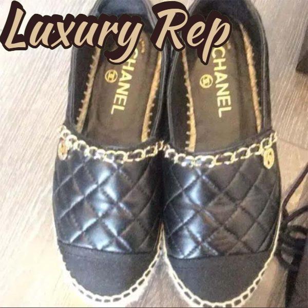 Replica Chanel Women CC Tweed Calfskin Loafer Black Leather Gold Tone Metal 8