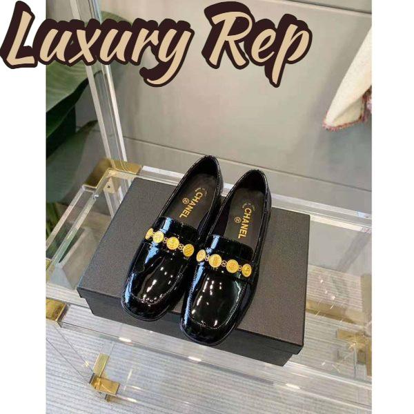 Replica Chanel Women Loafers Patent Calfskin 1.5 cm Heel-Black 5