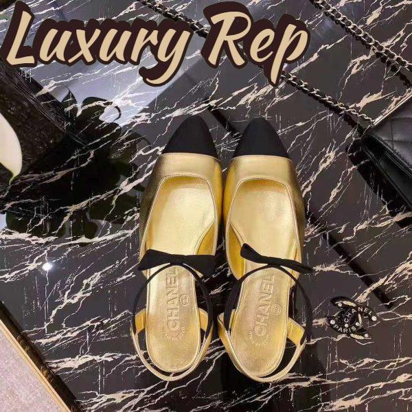 Replica Chanel Women Mary Janes Laminated Lambskin & Grosgrain Gold & Black 1 cm Heel 7