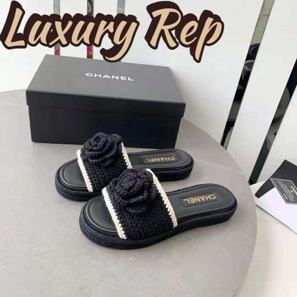 Replica Chanel Women Mules Crochet Ivory and Black 0.5 cm Heel-Black 4