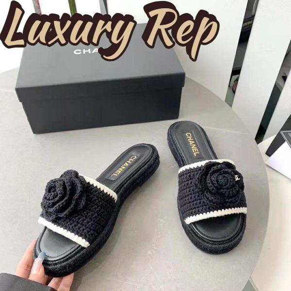 Replica Chanel Women Mules Crochet Ivory and Black 0.5 cm Heel-Black 5