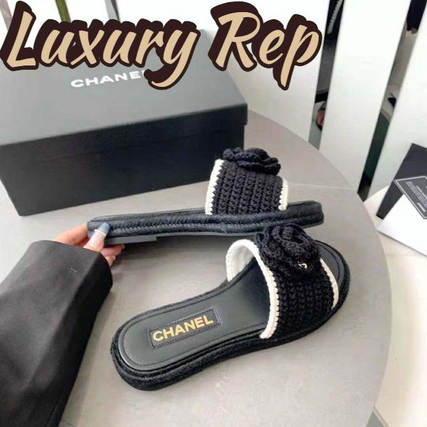Replica Chanel Women Mules Crochet Ivory and Black 0.5 cm Heel-Black 6
