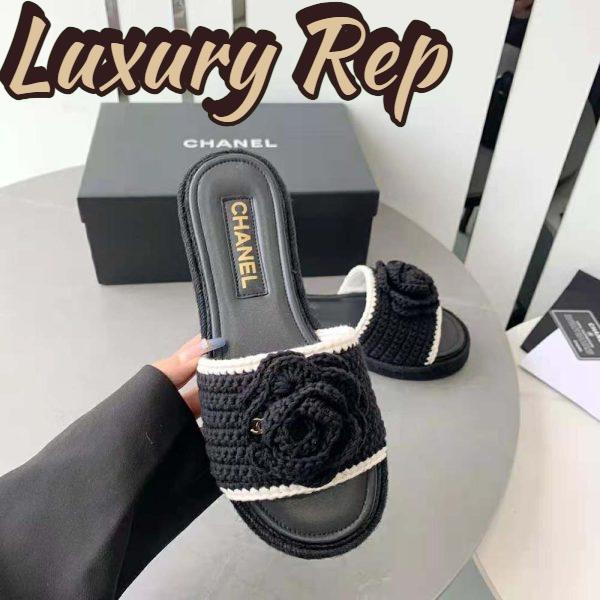Replica Chanel Women Mules Crochet Ivory and Black 0.5 cm Heel-Black 8