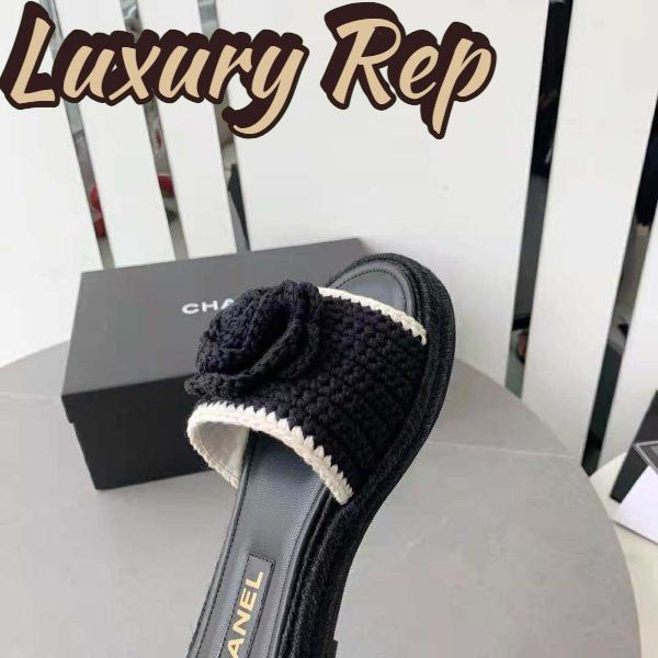 Replica Chanel Women Mules Crochet Ivory and Black 0.5 cm Heel-Black 9