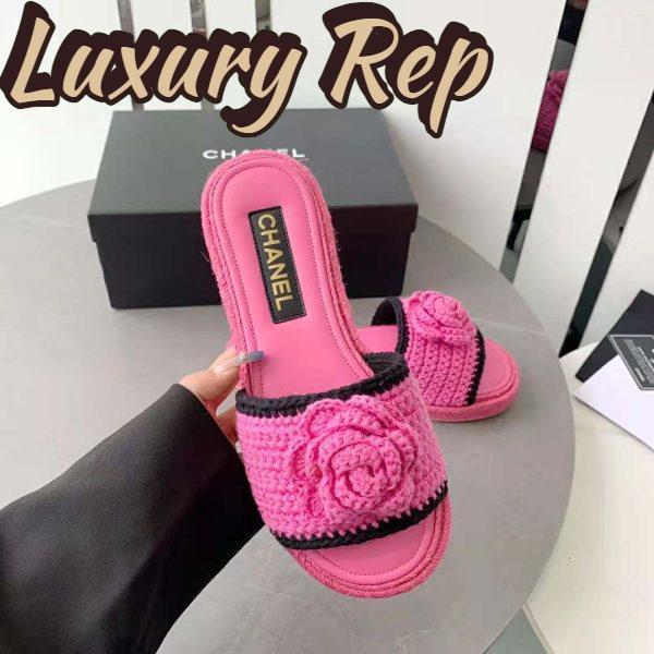 Replica Chanel Women Mules Crochet Ivory and Black 0.5 cm Heel-Rose 6