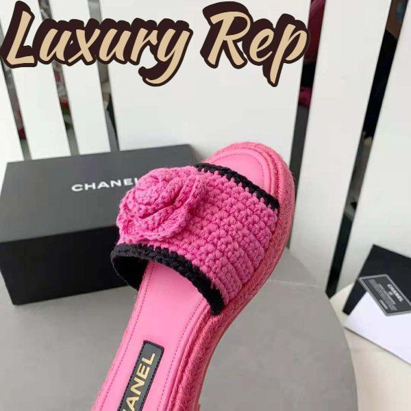 Replica Chanel Women Mules Crochet Ivory and Black 0.5 cm Heel-Rose 9