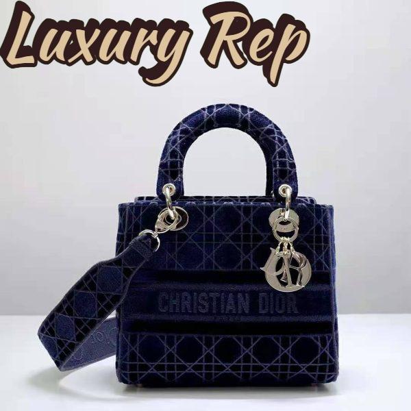 Replica Dior Women Medium Lady D-Lite Bag Blue Cannage Embroidered Velvet 3