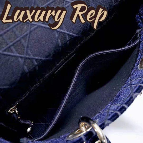 Replica Dior Women Medium Lady D-Lite Bag Blue Cannage Embroidered Velvet 12