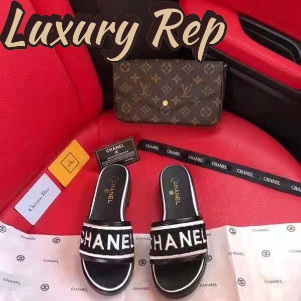 Replica Chanel Women Mules Lambskin & Embroideries Black & White 2.5 cm Heel 6