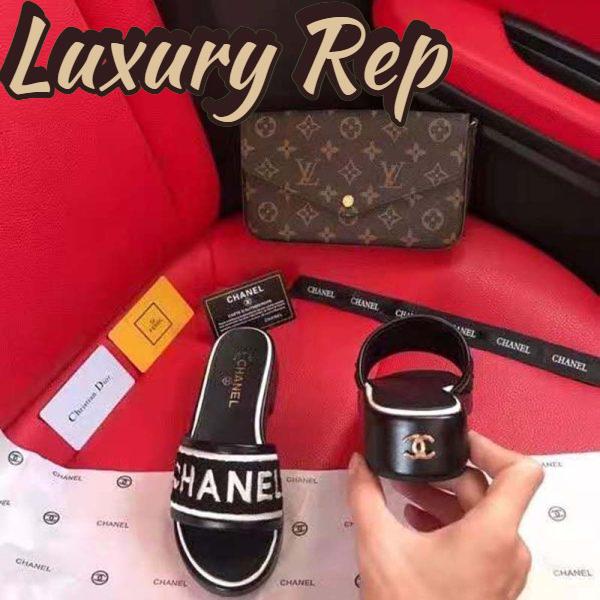 Replica Chanel Women Mules Lambskin & Embroideries Black & White 2.5 cm Heel 10