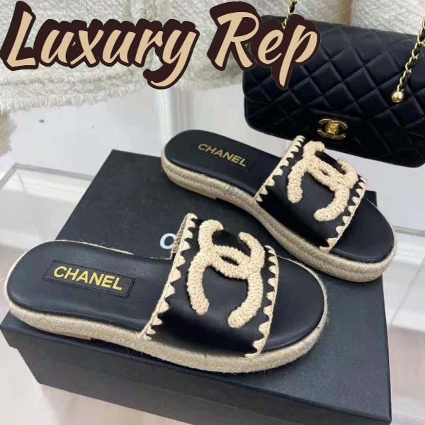 Replica Chanel Women Mules Lambskin Beige & Black 4