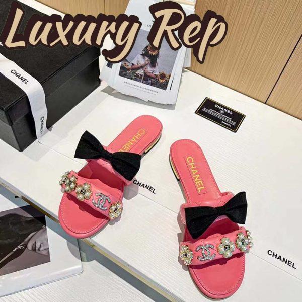 Replica Chanel Women Mules Lambskin Pink Black 1.5 Cm Heel 4