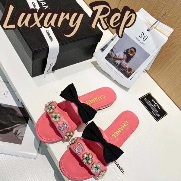Replica Chanel Women Mules Lambskin Pink Black 1.5 Cm Heel 5