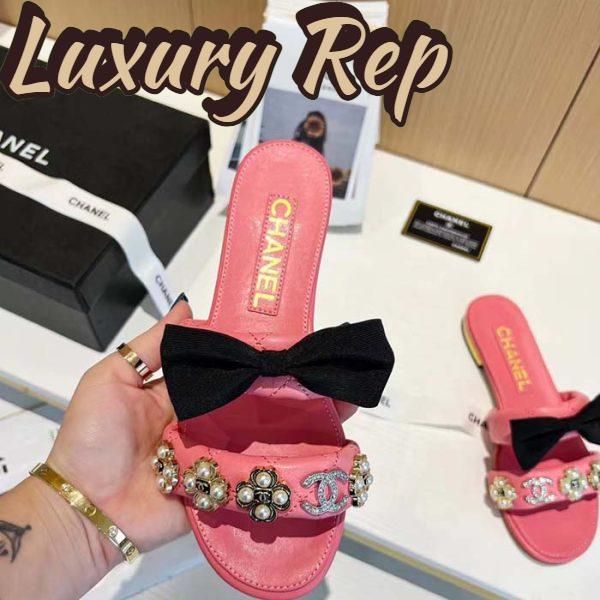 Replica Chanel Women Mules Lambskin Pink Black 1.5 Cm Heel 6