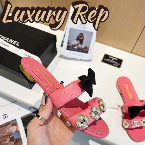 Replica Chanel Women Mules Lambskin Pink Black 1.5 Cm Heel 7