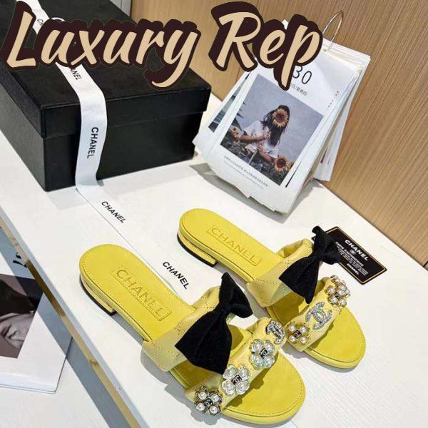 Replica Chanel Women Mules Lambskin Yellow Black 1.5 Cm Heel
