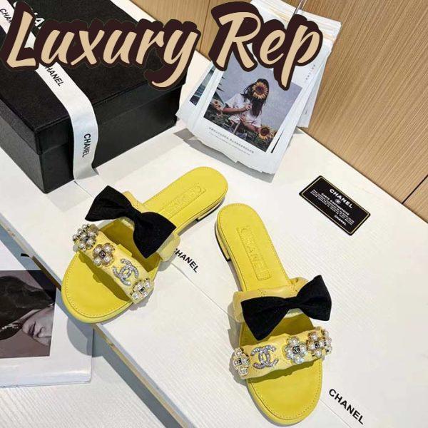 Replica Chanel Women Mules Lambskin Yellow Black 1.5 Cm Heel 3