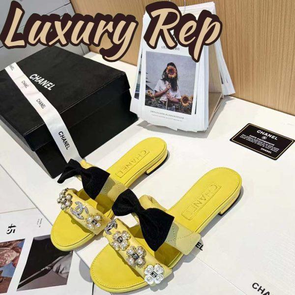 Replica Chanel Women Mules Lambskin Yellow Black 1.5 Cm Heel 5