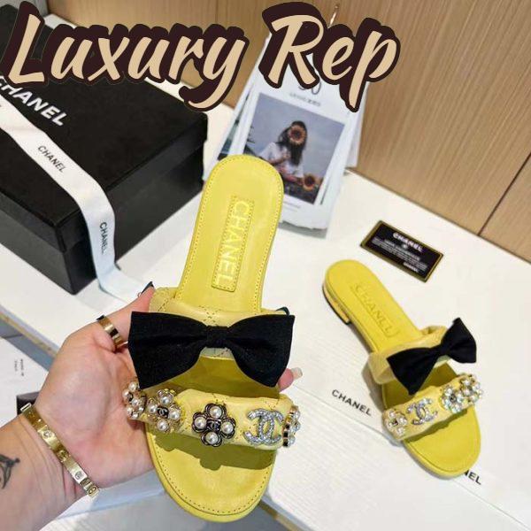Replica Chanel Women Mules Lambskin Yellow Black 1.5 Cm Heel 6