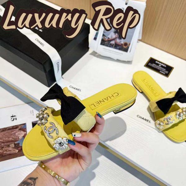 Replica Chanel Women Mules Lambskin Yellow Black 1.5 Cm Heel 7