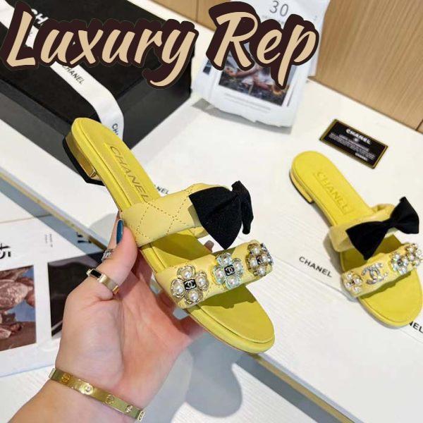 Replica Chanel Women Mules Lambskin Yellow Black 1.5 Cm Heel 8
