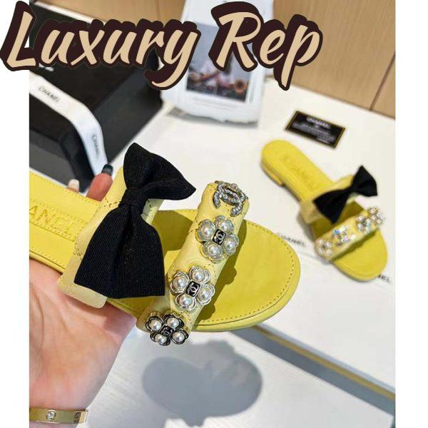 Replica Chanel Women Mules Lambskin Yellow Black 1.5 Cm Heel 9