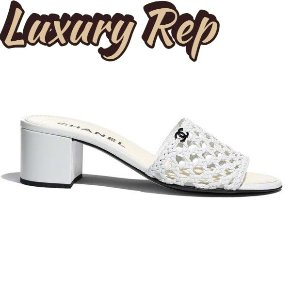 Replica Chanel Women Mules Shiny Braided Goatskin White 4.5 cm Heel