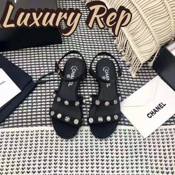 Replica Chanel Women Sandals Cotton Tweed & Jewelry Black 2.5 cm Heel 3