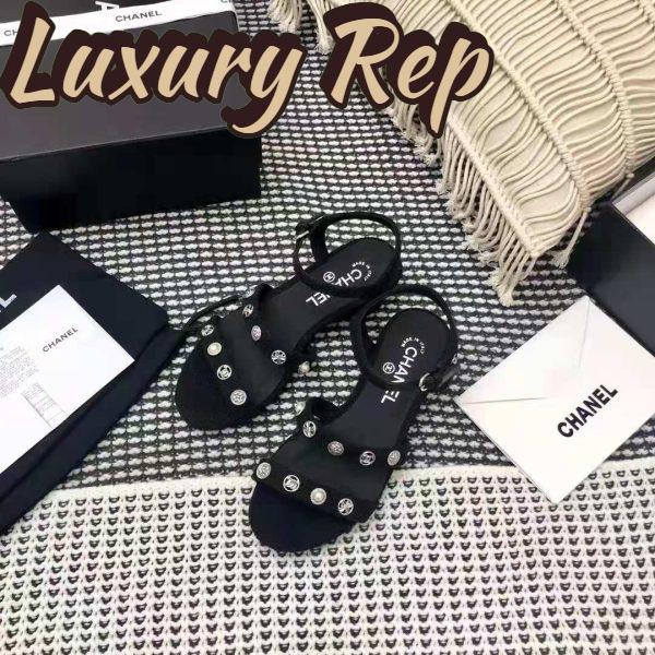 Replica Chanel Women Sandals Cotton Tweed & Jewelry Black 2.5 cm Heel 6
